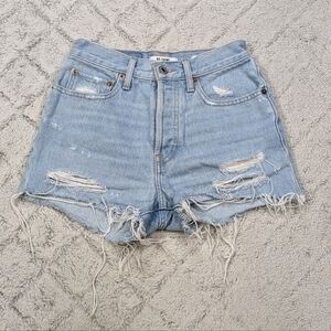 Re/Done Shorts Women's 24 Blue Light Worn 10 70’s High Rise Raw Hem Button Fly